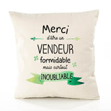 Housse de Coussin Premium Merci Vendeur Inoubliable - Coton Canvas Fairtrade Beige Idée Cadeau Décoration Canapé