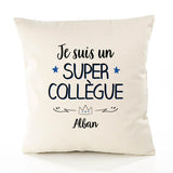 Housse de Coussin Premium Alban Un Super Collègue - Coton Canvas Fairtrade Beige Idée Cadeau Décoration Canapé