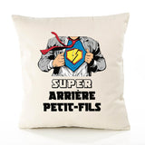 Housse de Coussin Premium Super ARRIÈRE-Petit-Fils - Coton Canvas Fairtrade Beige Idée Cadeau Décoration Canapé