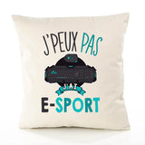 Housse de Coussin Premium e-Sport Version Blanc - Coton Canvas Fairtrade Beige Idée Cadeau Décoration Canapé