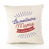 Housse de Coussin Premium Mamie Meilleure du Monde Entier Meilleure Monde - Coton Canvas Fairtrade Beige Idée Cadeau Décoration Canapé