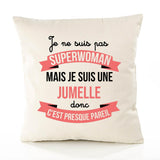 Housse de Coussin Premium Jumelle Superwomen - Coton Canvas Fairtrade Beige Idée Cadeau Décoration Canapé 40x40