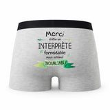 Caleçon Merci Interprete Inoubliable - Humour Boxer Gris Idée Cadeau