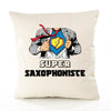 Housse de Coussin Premium Super SAXOPHONISTE - Coton Canvas Fairtrade Beige Idée Cadeau Décoration Canapé