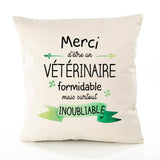 Housse de Coussin Premium Merci Vétérinaire Inoubliable - Coton Canvas Fairtrade Beige Idée Cadeau Décoration Canapé