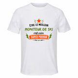 Maillot de Sport Homme Meilleur Moniteur de Ski Super Pouvoir Cadeau Anniversaire Noël Fête des Pères T-Shirt Respirant Polyester