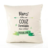 Housse de Coussin Premium Merci Couz Inoubliable Femme - Coton Canvas Fairtrade Beige Idée Cadeau Décoration Canapé