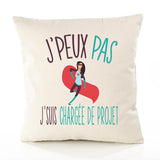 Housse de Coussin Premium chargée de Projet Version Blanc - Coton Canvas Fairtrade Beige Idée Cadeau Décoration Canapé