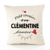 Housse de Coussin Premium Clementine d'amour - Coton Canvas Fairtrade Beige Idée Cadeau Décoration Canapé 40x40