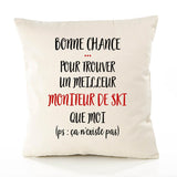 Housse de Coussin Premium Moniteur de Ski ça n'existe Pas Homme - Coton Canvas Fairtrade Beige Idée Cadeau Décoration Canapé