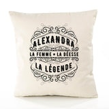 Housse de Coussin Premium Alexandra Déesse légende Noire - Coton Canvas Fairtrade Beige Idée Cadeau Décoration Canapé