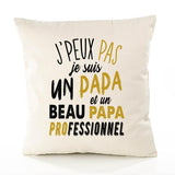 Housse de Coussin Premium Papa Beau Papa Beau père Version Blanc - Coton Canvas Fairtrade Beige Idée Cadeau Décoration Canapé