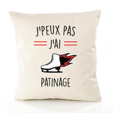 Housse de Coussin Premium Patinage 2 Version Blanc - Coton Canvas Fairtrade Beige Idée Cadeau Décoration Canapé