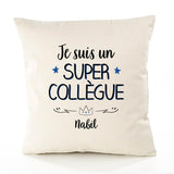 Housse de Coussin Premium Nabil Un Super Collègue - Coton Canvas Fairtrade Beige Idée Cadeau Décoration Canapé
