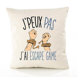 Housse de Coussin Premium Escape Game Version Blanc - Coton Canvas Fairtrade Beige Idée Cadeau Décoration Canapé