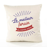 Housse de Coussin Premium Forain' Meilleur Monde - Coton Canvas Fairtrade Beige Idée Cadeau Décoration Canapé