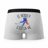 Caleçon Hockey - Humour Boxer Gris Passion Idée Cadeau