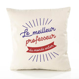 Housse de Coussin Premium Professeur Meilleur Monde - Coton Canvas Fairtrade Beige Idée Cadeau Décoration Canapé