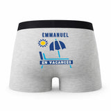 Caleçon Emmanuel en Vacances - Humour Boxer Gris Idée Cadeau