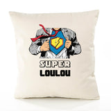 Housse de Coussin Premium Super Loulou - Coton Canvas Fairtrade Beige Idée Cadeau Décoration Canapé