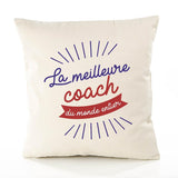 Housse de Coussin Premium Coach Meilleure Monde - Coton Canvas Fairtrade Beige Idée Cadeau Décoration Canapé