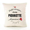 Housse de Coussin Premium Pierrette d'amour - Coton Canvas Fairtrade Beige Idée Cadeau Décoration Canapé 40x40