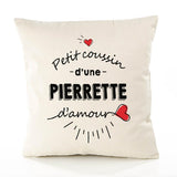 Housse de Coussin Premium Pierrette d'amour - Coton Canvas Fairtrade Beige Idée Cadeau Décoration Canapé 40x40