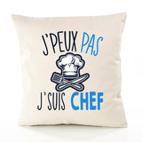 Housse de Coussin Premium Chef Cuisine Version Blanc - Coton Canvas Fairtrade Beige Idée Cadeau Décoration Canapé