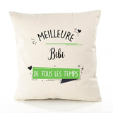 Housse de Coussin Premium Bibi Meilleure Temps Femme - Coton Canvas Fairtrade Beige Idée Cadeau Décoration Canapé