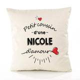 Housse de Coussin Premium Nicole d'amour - Coton Canvas Fairtrade Beige Idée Cadeau Décoration Canapé 40x40