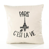 Housse de Coussin Premium Paris - Coton Canvas Fairtrade Beige Idée Cadeau Décoration Canapé