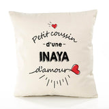 Housse de Coussin Premium Inaya d'amour - Coton Canvas Fairtrade Beige Idée Cadeau Décoration Canapé 40x40
