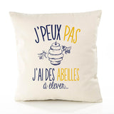 Housse de Coussin Premium Abeilles Apiculture Version Blanc - Coton Canvas Fairtrade Beige Idée Cadeau Décoration Canapé