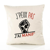 Housse de Coussin Premium manif Version Blanc - Coton Canvas Fairtrade Beige Idée Cadeau Décoration Canapé