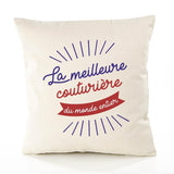 Housse de Coussin Premium couturière Meilleure Monde - Coton Canvas Fairtrade Beige Idée Cadeau Décoration Canapé
