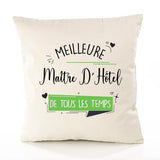 Housse de Coussin Premium Maître D'Hôtel Meilleure Temps Femme - Coton Canvas Fairtrade Beige Idée Cadeau Décoration Canapé