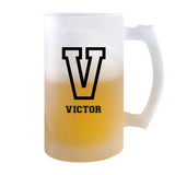Verre à Bière Victor Lettre Sport | Chope de Bière Pinte | Idée Cadeau Prénom Style Basket Université Anniversaire Papa Collègue Départ Retraite Noël