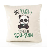 Housse de Coussin Premium Lou-Ann Pas Touche Panda - Coton Canvas Fairtrade Beige Idée Cadeau Décoration Canapé 40x40