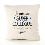Housse de Coussin Premium Djamel Un Super Collègue - Coton Canvas Fairtrade Beige Idée Cadeau Décoration Canapé