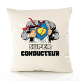 Housse de Coussin Premium Super CONDUCTEUR - Coton Canvas Fairtrade Beige Idée Cadeau Décoration Canapé
