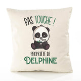 Housse de Coussin Premium Delphine Pas Touche Panda - Coton Canvas Fairtrade Beige Idée Cadeau Décoration Canapé 40x40