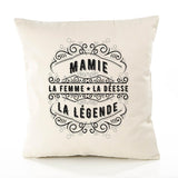 Housse de Coussin Premium Mamie La Déesse Légende Déesse légende Noire - Coton Canvas Fairtrade Beige Idée Cadeau Décoration Canapé