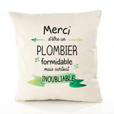 Housse de Coussin Premium Merci Plombier Inoubliable - Coton Canvas Fairtrade Beige Idée Cadeau Décoration Canapé