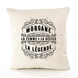 Housse de Coussin Premium Morgane Déesse légende Noire - Coton Canvas Fairtrade Beige Idée Cadeau Décoration Canapé