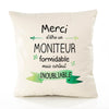 Housse de Coussin Premium Merci Moniteur Inoubliable - Coton Canvas Fairtrade Beige Idée Cadeau Décoration Canapé
