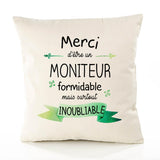 Housse de Coussin Premium Merci Moniteur Inoubliable - Coton Canvas Fairtrade Beige Idée Cadeau Décoration Canapé