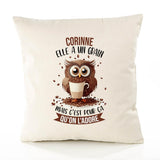 Housse de Coussin Premium Corinne Chouette Grain - Coton Canvas Fairtrade Beige Idée Cadeau Décoration Canapé