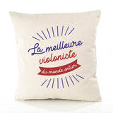 Housse de Coussin Premium violoniste Meilleure Monde - Coton Canvas Fairtrade Beige Idée Cadeau Décoration Canapé