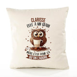 Housse de Coussin Premium Clarisse Chouette Grain - Coton Canvas Fairtrade Beige Idée Cadeau Décoration Canapé