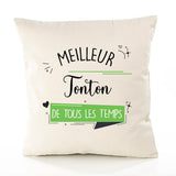 Housse de Coussin Premium Meilleur Tonton de Tous Les Temps 2 - Coton Canvas Fairtrade Beige Idée Cadeau Décoration Canapé